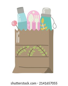 ecology paper bag with elements icons
