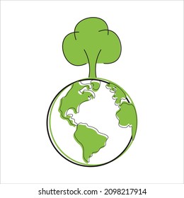 ecology, planet earth with tree, vector, illustration