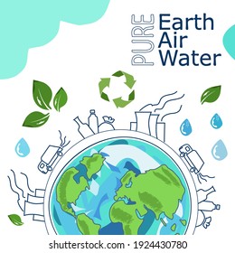 Ecology and the planet. Environmental signs and symbols. Earth pollution problem. 