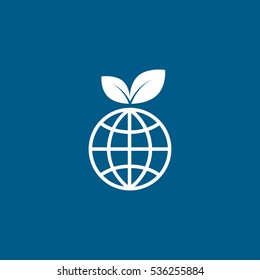 Ecology Planet With Leaf Flat Icon On Blue Background