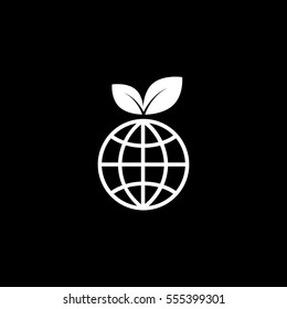 Ecology Planet With Leaf Flat Icon On Black Background