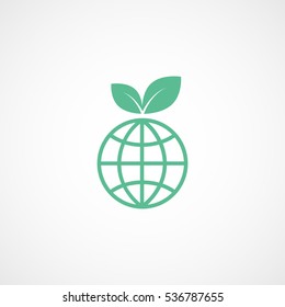 Ecology Planet With Leaf Green Flat Icon On White Background