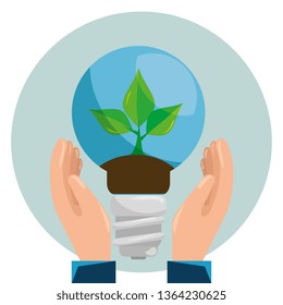 ecology plant inside save bulb in the hands