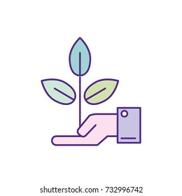 ecology plant with leaves in the palm hand