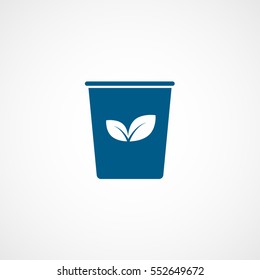 Ecology Plastic Cup With Leaf Blue Flat Icon On White Background