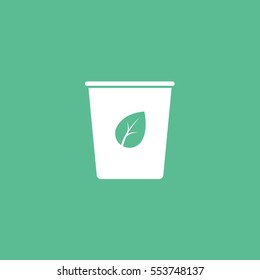 Ecology Plastic Cup With Leaf Flat Icon On Green Background