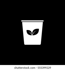 Ecology Plastic Cup With Leaf Flat Icon On Black Background