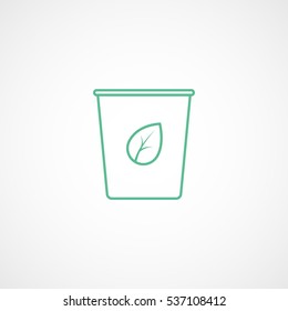 Ecology Plastic Cup With Leaf Green Line Icon On White Background
