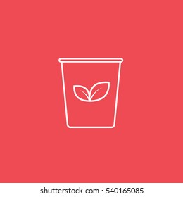 Ecology Plastic Cup With Leaf Line Icon On Red Background