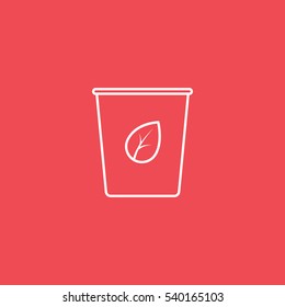 Ecology Plastic Cup With Leaf Line Icon On Red Background