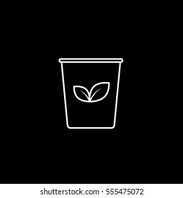 Ecology Plastic Cup With Leaf Line Icon On Black Background