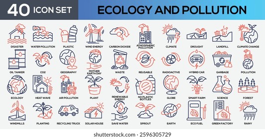 Ecology And Pollution Line Color Icon Collection