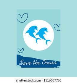 Ecology poster save the ocean concept vector illustration.ecological education, save the nature idea