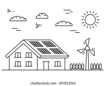 Ecology power concept. New energy type. Alternative energy. Alternative wind energy station. New eco energy vector illustration. Ecology concept. Eco energy concept outline. Alternative energy type.