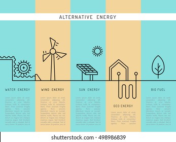 Ecology power concept. New energy type. Alternative energy. Alternative wind energy station. New eco energy vector illustration. Ecology concept. Eco energy concept outline. Alternative energy type.