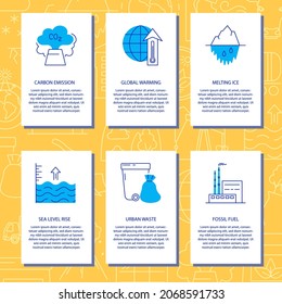 Ecology problems flyer set in line style with place for text. Global warming concept banners. Vector illustration.