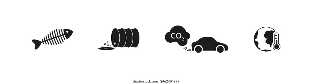 Ecology problems vector icon set. Planet pollution icons.