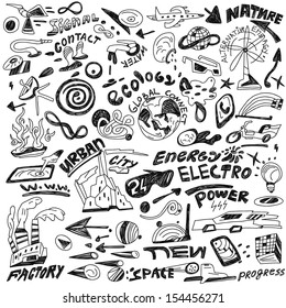 ecology , progress , energy - doodles collection