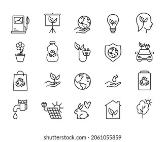 Ecology protect flat icon. Eco pictogram for web. Line stroke. Isolated on white background. Vector eps10. Save the earth planet by green energy concept