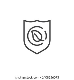 Ecology protection line icon. linear style sign for mobile concept and web design. Protection shield with tree leaf outline vector icon. Symbol, logo illustration. Vector graphics