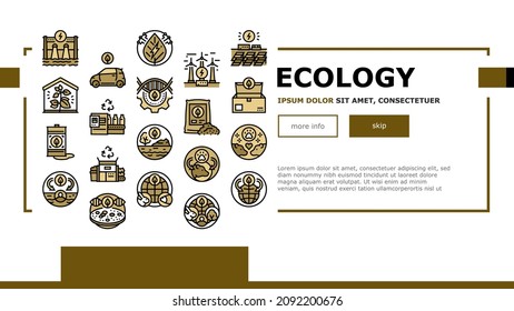 Ecology Protective Technology Landing Web Page Header Banner Template Vector. Eco Box Packaging And Ecology Clean Electrical Car, Plastic Recycling Conveyor And Biotechnology Processing Illustration