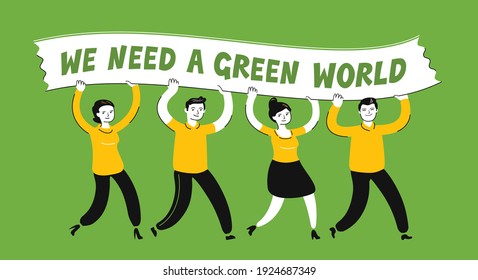 Ecology protest, ecological movement. Environmental activism concept flat vector illustration