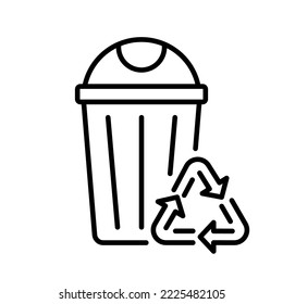 Ecology Recycle Basket Outline Icon. Environmental Conservation. Reuse Eco Container Line Icon. Recycling Bin for Organic Garbage Linear Pictogram. Editable Stroke. Isolated Vector Illustration.