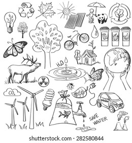 Ecology and recycle doodle icons set, excellent vector illustration, EPS 10