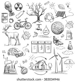 Ecology and recycle doodle icons set, excellent vector illustration. 
Hand-drawn
