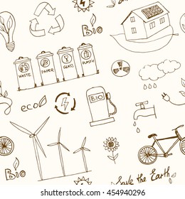 Ecology and recycle doodle seamless pattern vector illustration