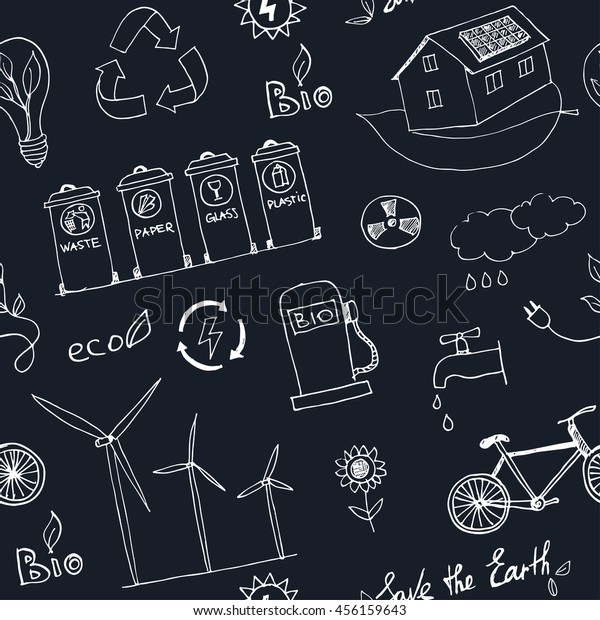 Ecology and recycle doodle seamless pattern\
vector illustration