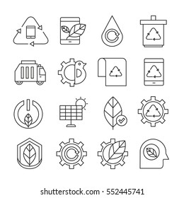 ecology and recycle icons outline on white background