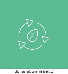 Ecology Recycle Leaf Line Icon On Green Background
