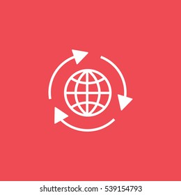 Ecology Recycle Planet Flat Icon On Red Background