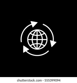Ecology Recycle Planet Flat Icon On Black Background