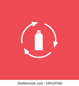 Ecology Recycle Plastic Bottle Flat Icon On Red Background