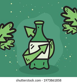 Ecology and recycle plastic bottle with leaves