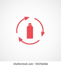 Ecology Recycle Plastic Bottle Red Flat Icon On White Background