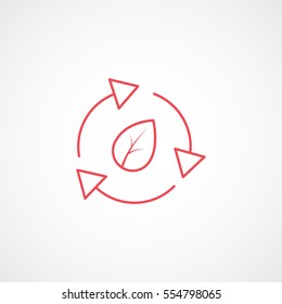 Ecology Recycle Sign With Leaf Red Line Icon On White Background