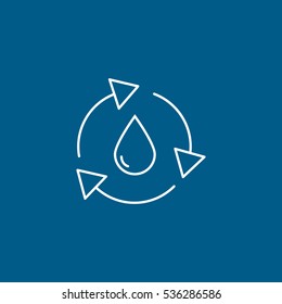 Ecology Recycle Water Drop Line Icon On Blue Background