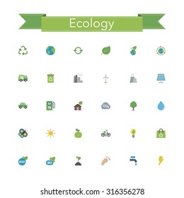 Ecology and Recycling flat icons set. Vector illustration.