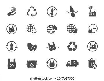 ecology and recycling icons set. stop using plastic bag silhouette vector icons isolated on white background. say no to plastic bag. stop plastic pollution to save environment and ecology of earth