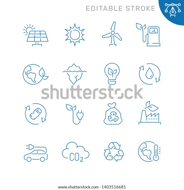 Ecology and recycling related icons.\
Editable stroke. Thin vector icon set, black and white\
kit