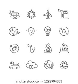 Ecology and recycling related icons: thin vector icon set, black and white kit
