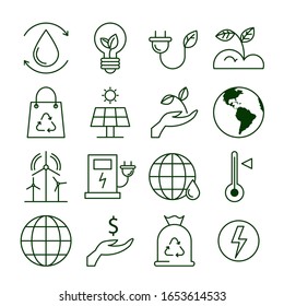 Ecology related set of icons vector isolated. Water and wind energy symbol. Natural power generation.
