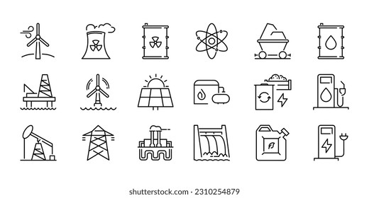 Ecology renewable energy icons vector illustration thick line style icon