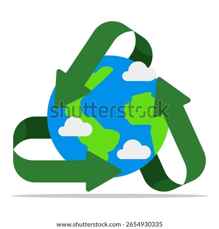 Ecology or renewable energy. saving the world from climate change. Sustainable green movement with recycling symbol.