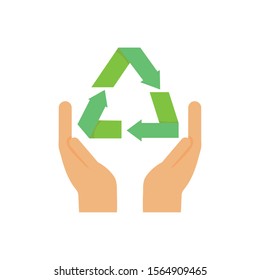ecology renewable environment hands recycle icon vector illustration