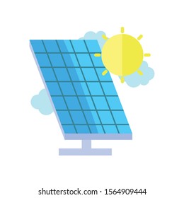 ecology renewable environment solar panel sun clouds icon vector illustration