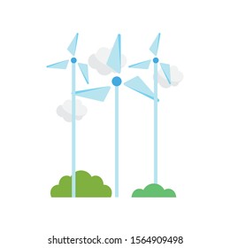 ecology renewable environment wind turbine clouds icon vector illustration